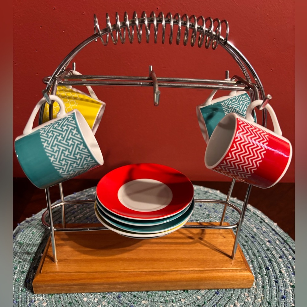 Colorful Espresso Cup & Saucer Set on Stand ☕️